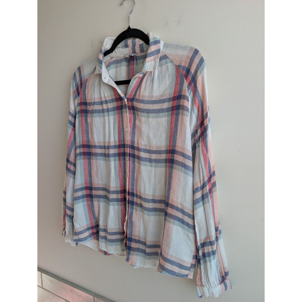 Rails Natalie Plaid Button Down Shirt Women M Linen Blend Metallic Thread Pastel - Picture 3 of 8